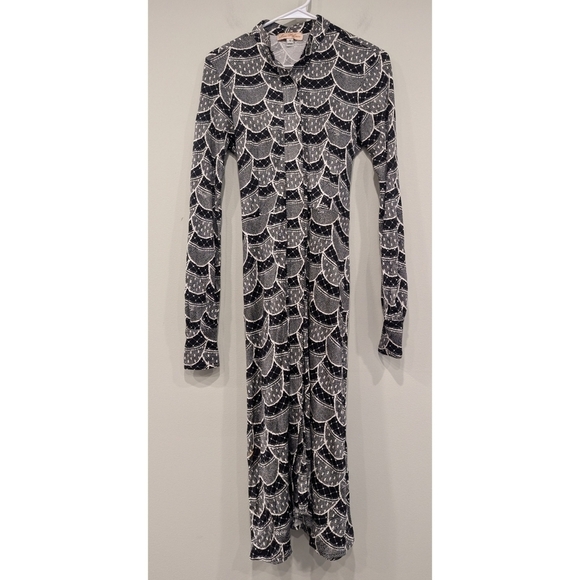 Mara Hoffman Black White Scallop Print 100% Silk Dress Size Small - Picture 1 of 7